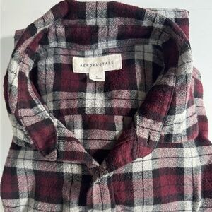 Aeropostale Flannel Shirt Mens Large Plaid Burgundy White Button Up LS Cotton